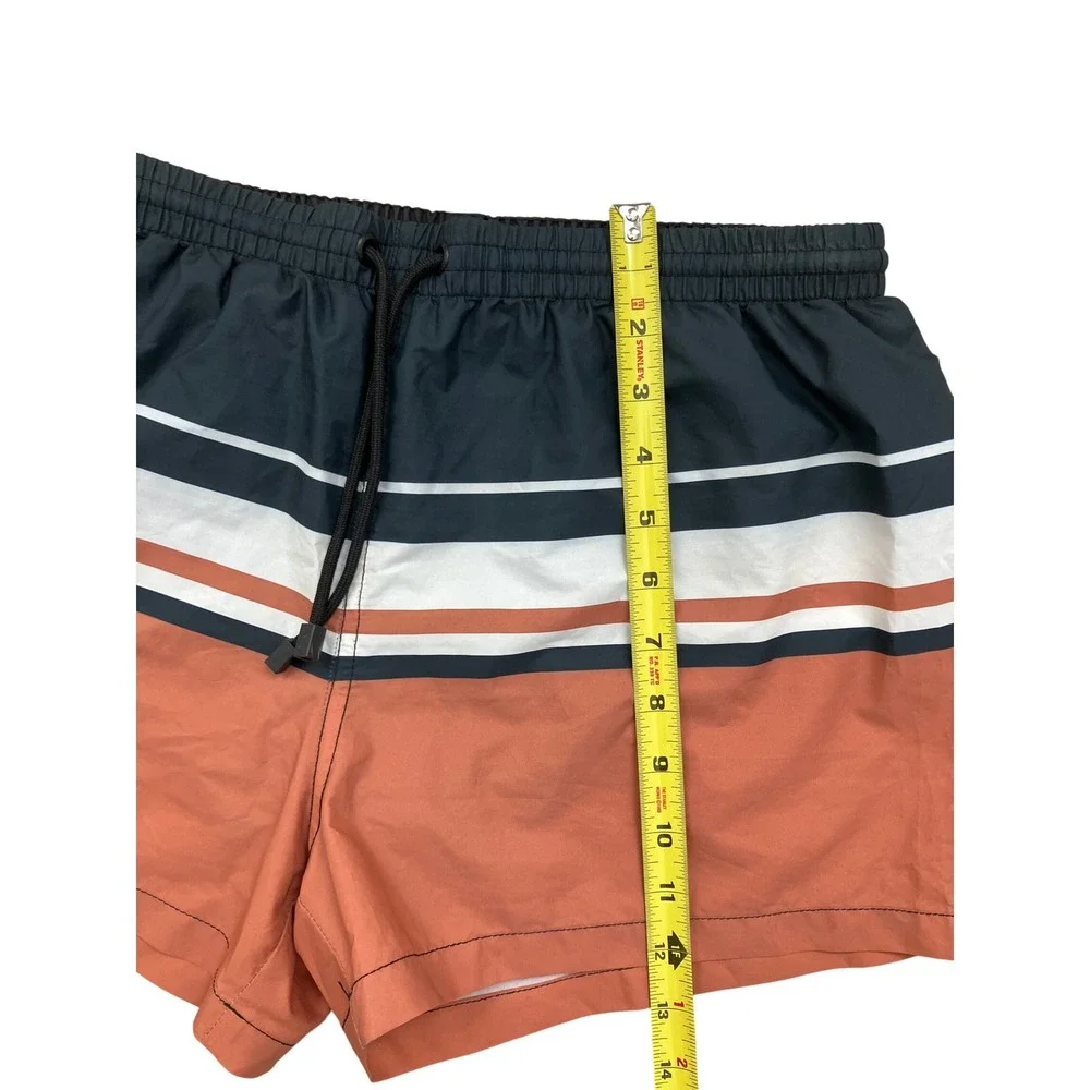 Zara Man Mens Striped Swim Trunks Navy Orange White Mesh Lined Size L